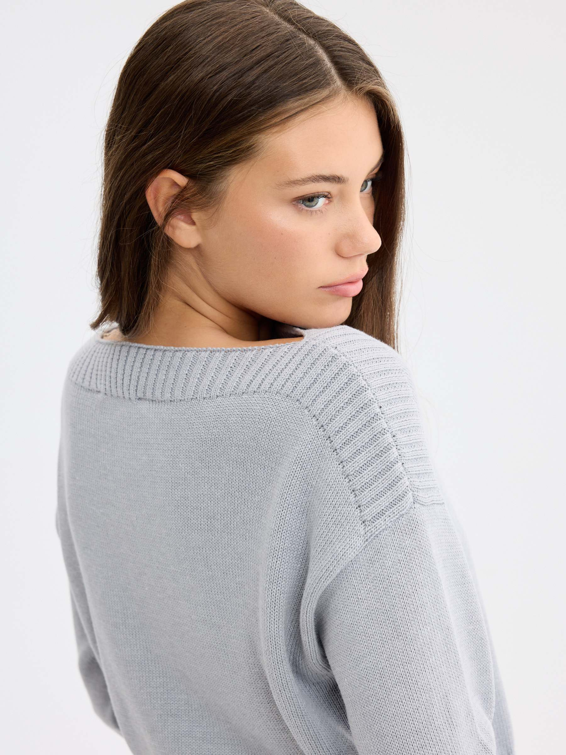 Jersey punto cuello barco gris melange vista media frontal