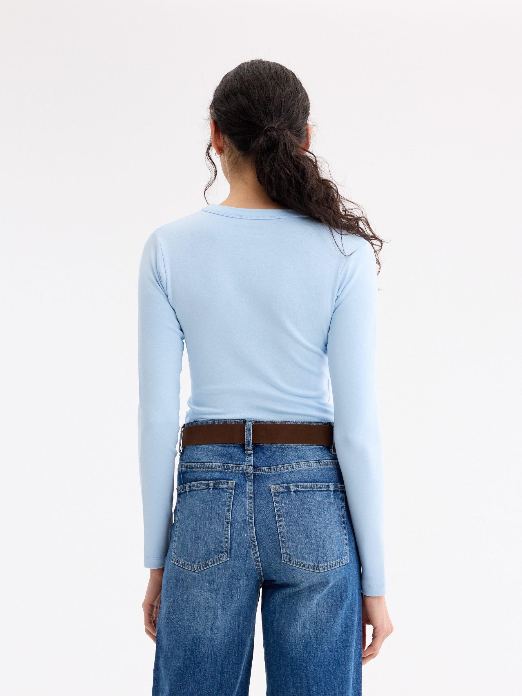 Camisola manga longa modal azul claro vista meia frontal