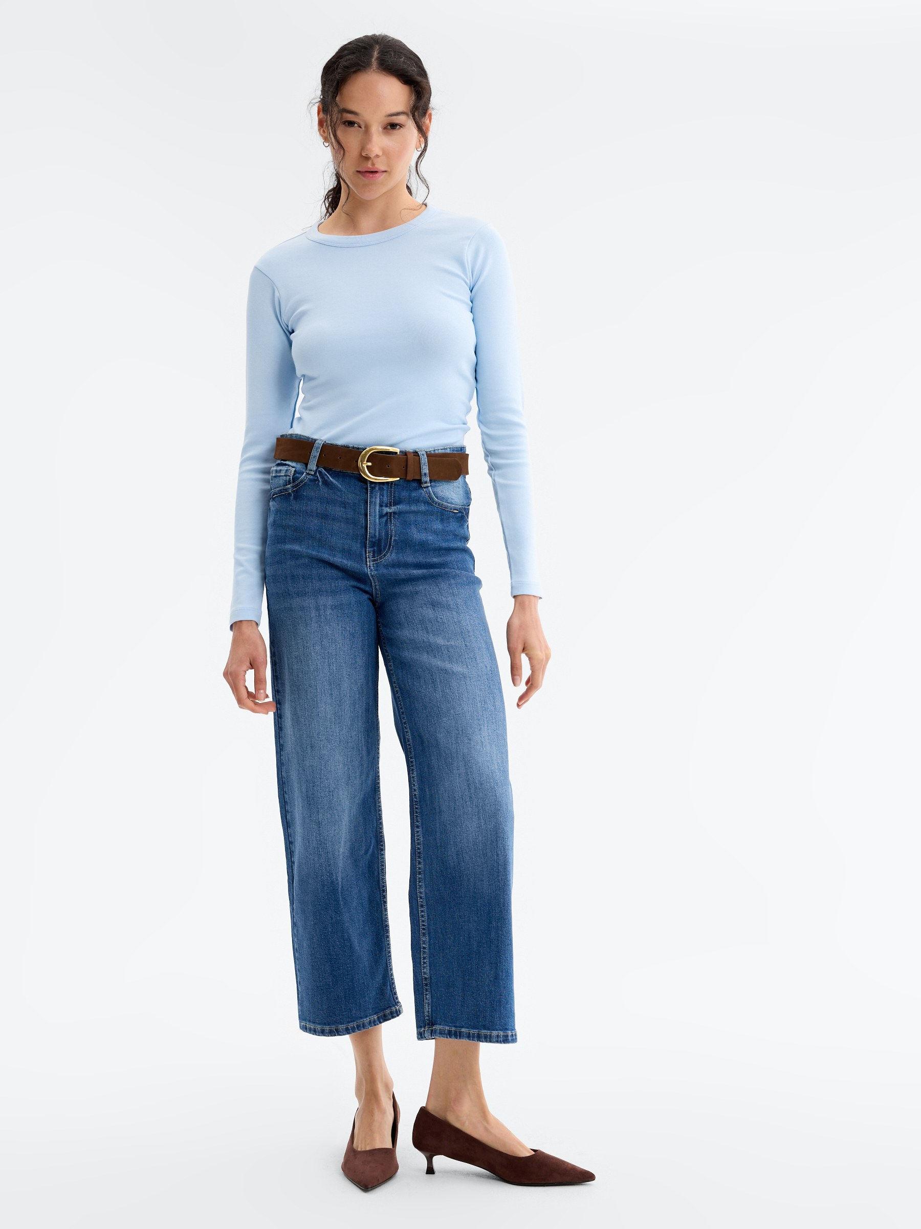 Camisola manga longa modal azul claro vista meia frontal