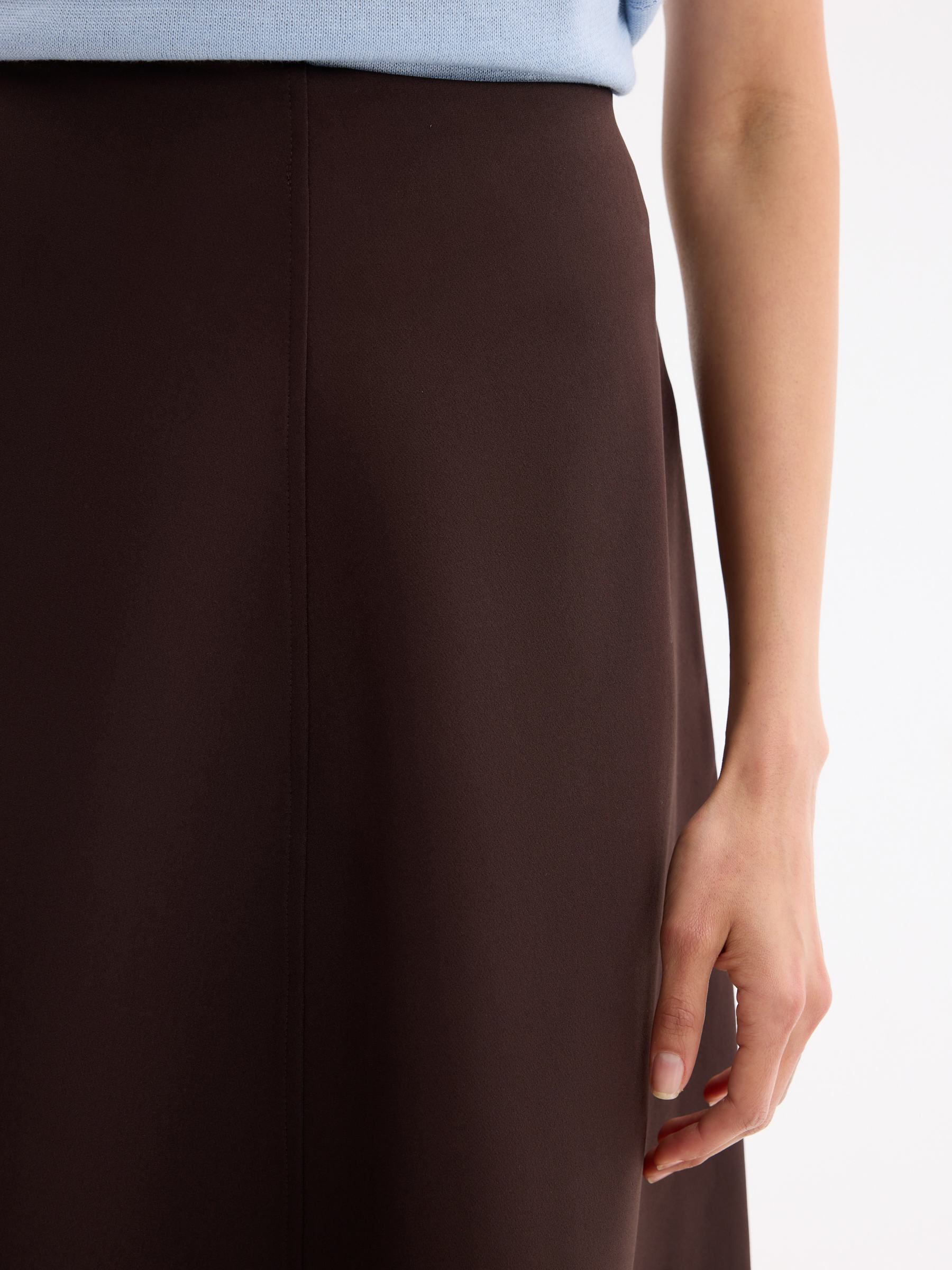 Plain flared midi skirt chocolate middle front view