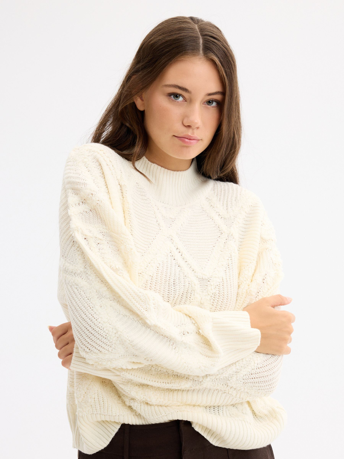 Jersey texturizado rombos blanco roto vista detalle