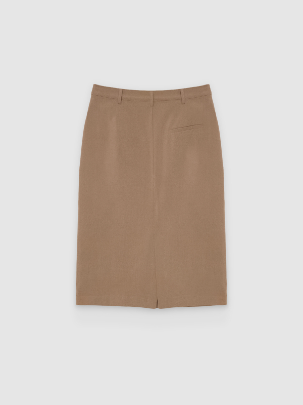 Beige maxi pencil skirt taupe back view
