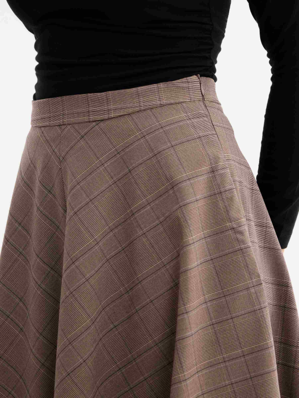 Falda midi cuadros de vuelo taupe vista general frontal