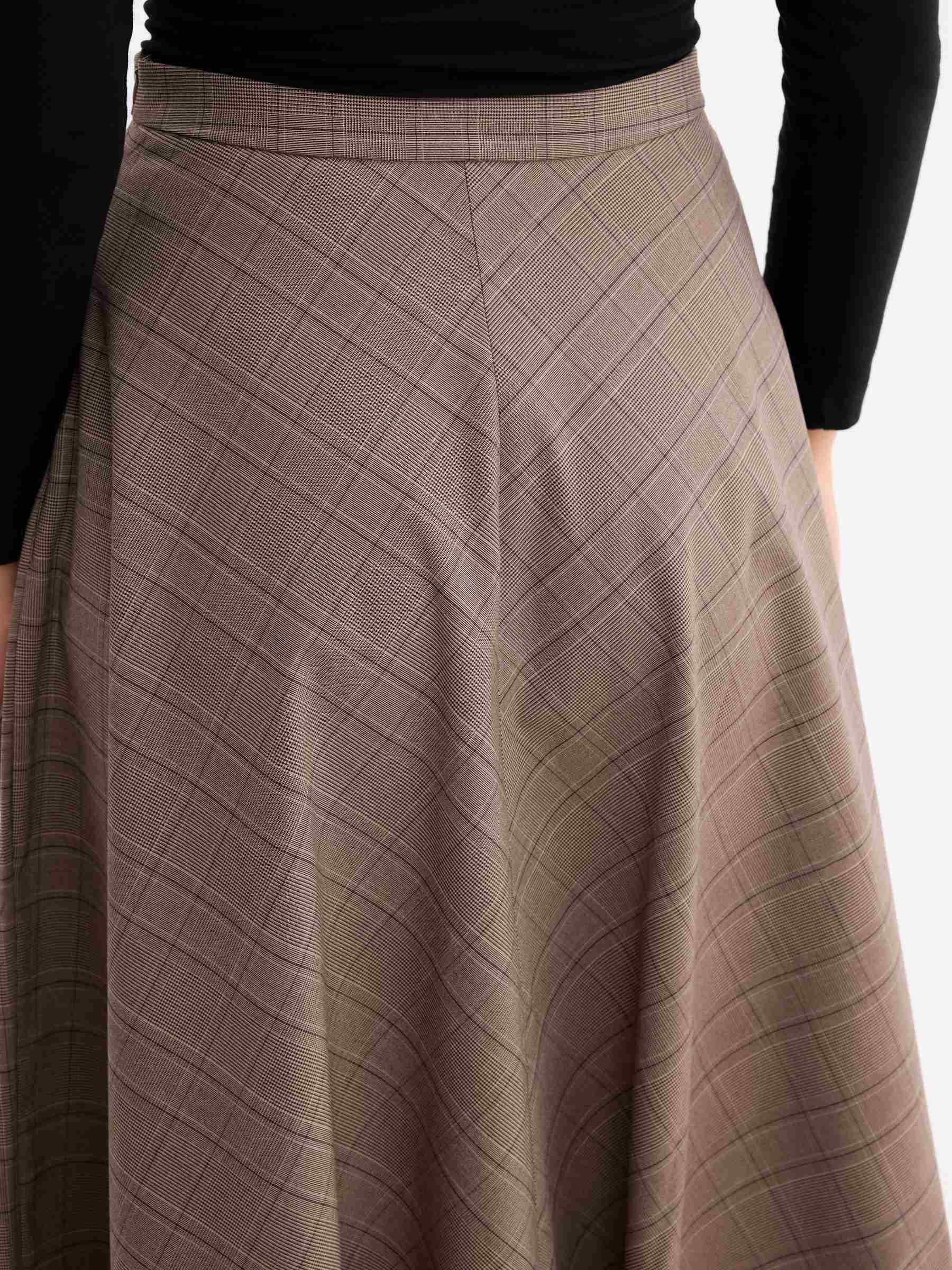 Midi plaid flared skirt taupe middle front view