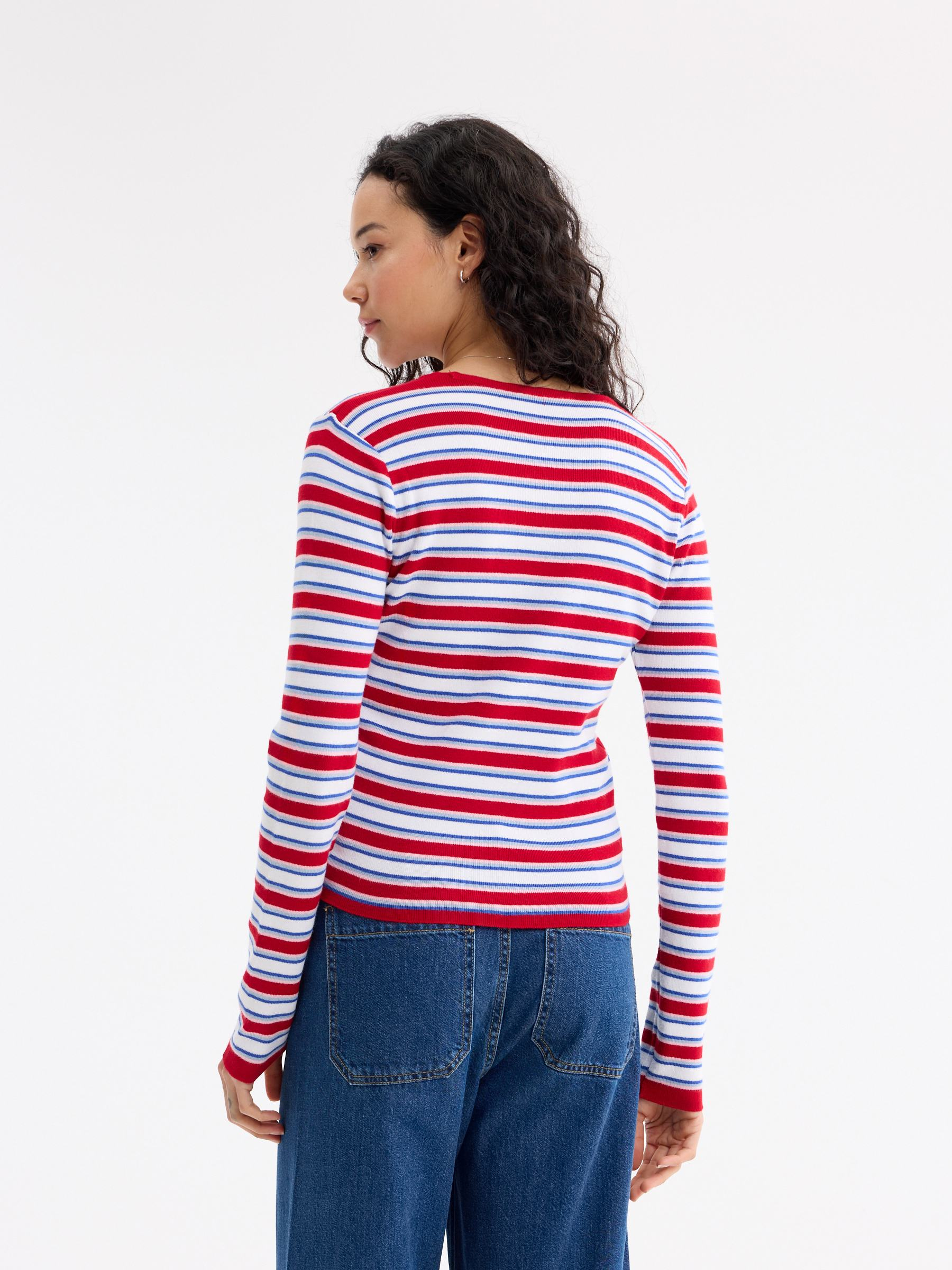 Sweater riscas slim casual carmim vista meia frontal