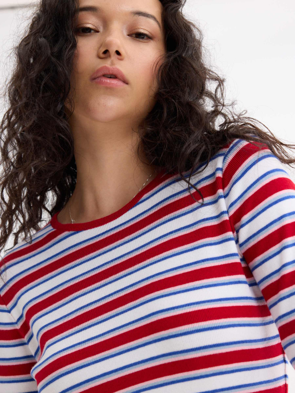Slim Casual Striped Jumper carmine detail view