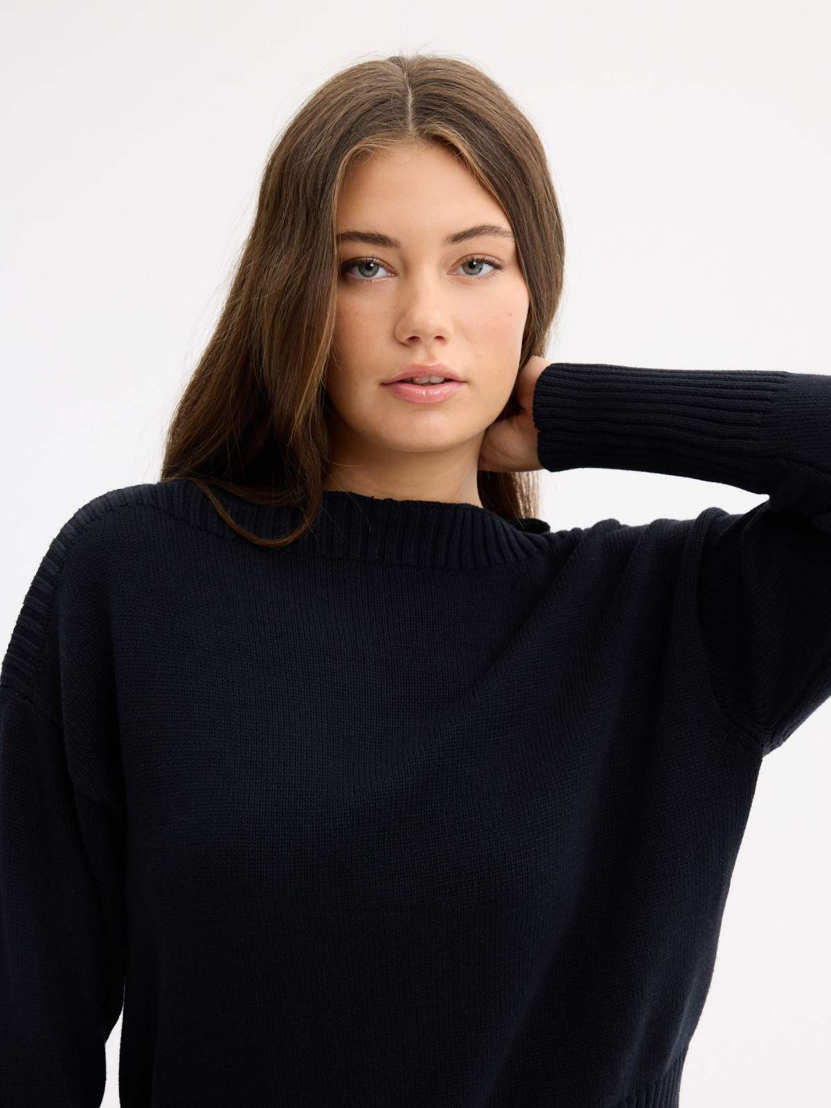 Boat Neck Knit Sweater black detail view