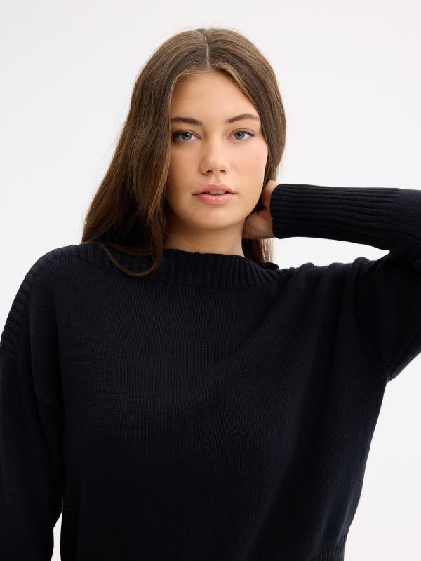 Boat Neck Knit Sweater black detail view