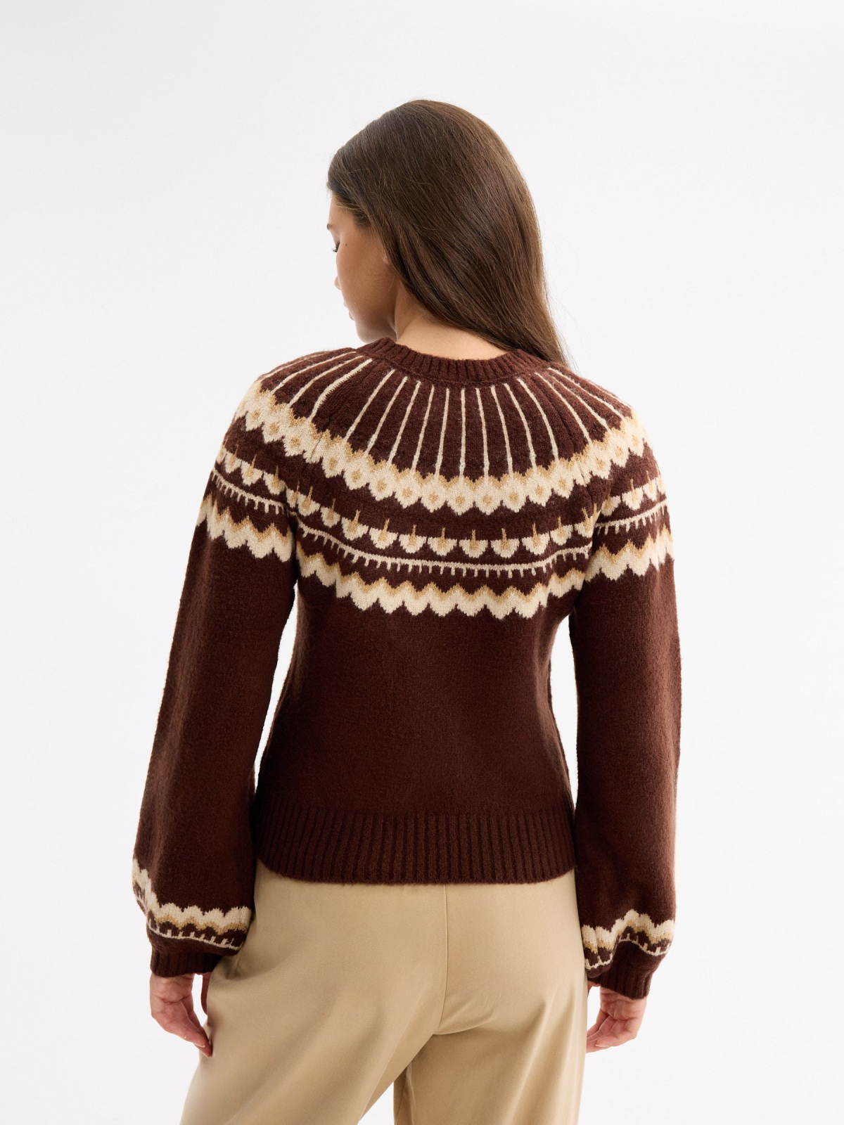 Camisola ponto padrão Fair Isle chocolate vista meia traseira