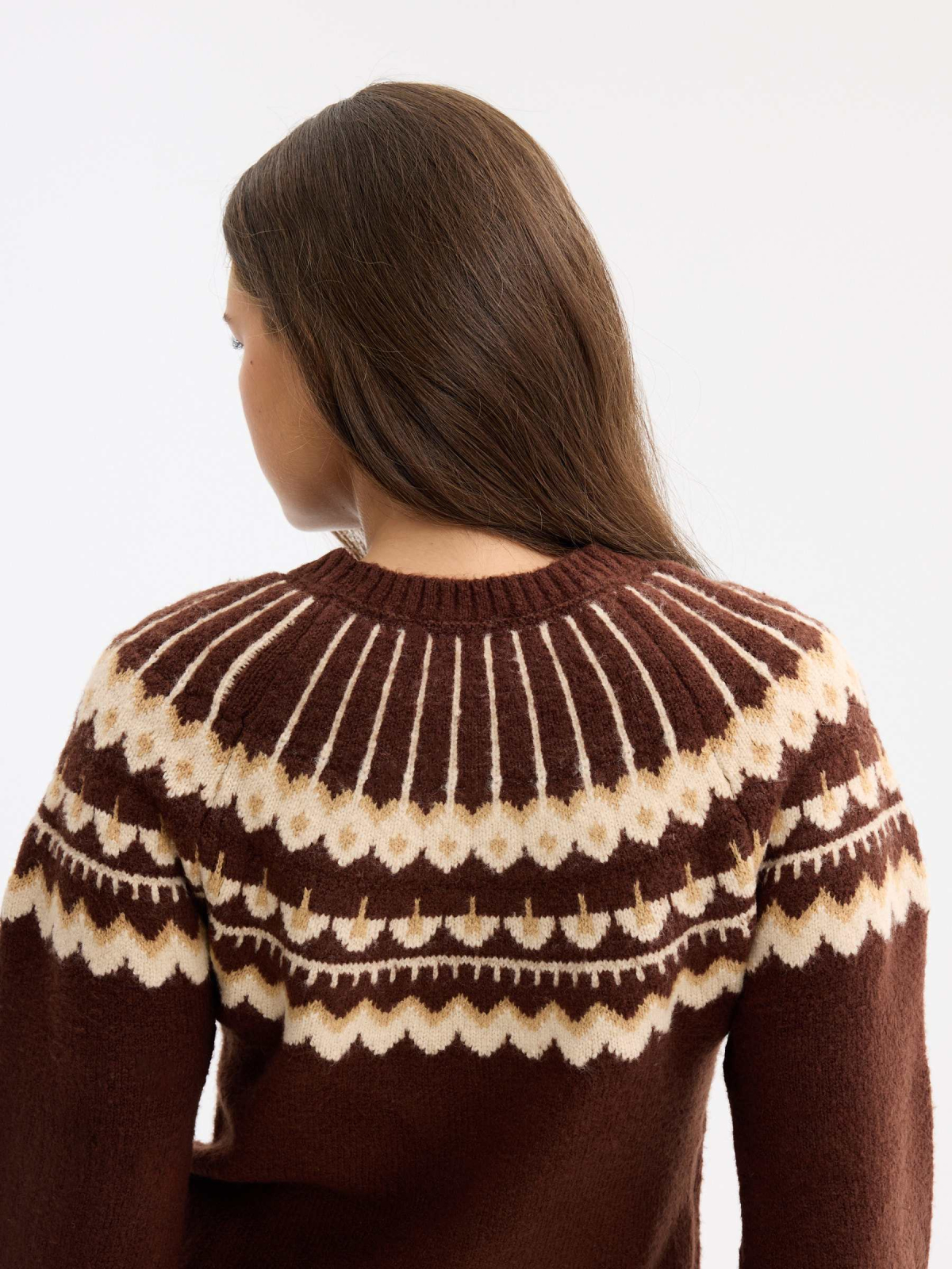 Camisola ponto padrão Fair Isle chocolate vista detalhe