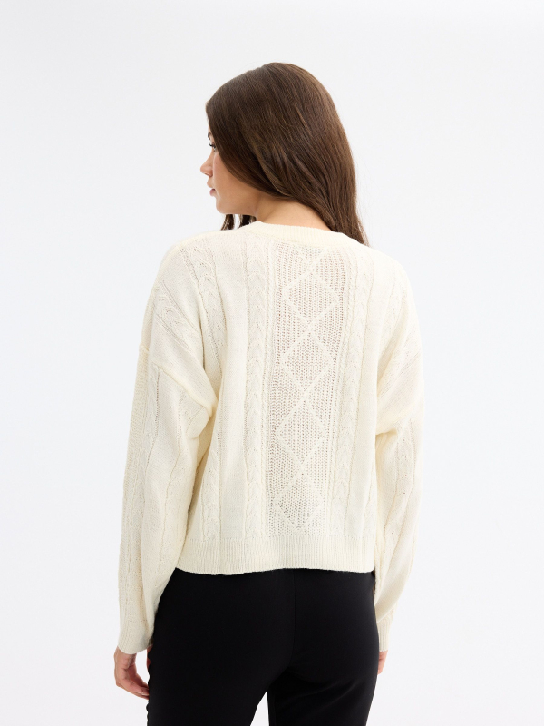 Camisola ochos jaspeado off white vista meia traseira