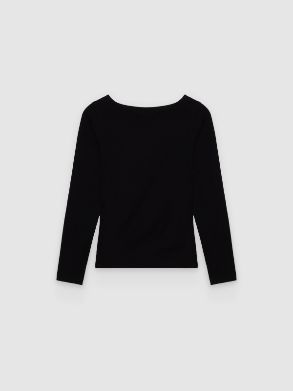  Camiseta manga longa franzido preto vista frontal