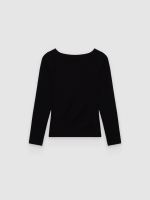 %Pto% Long Sleeve Ruched T-Shirt black front view