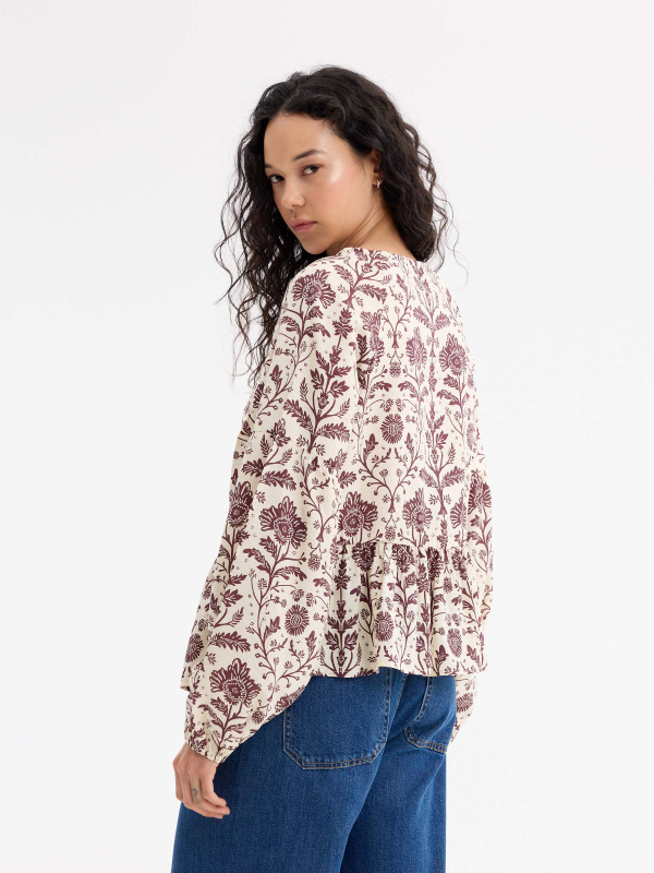 Long sleeve blouse floral print off white detail view