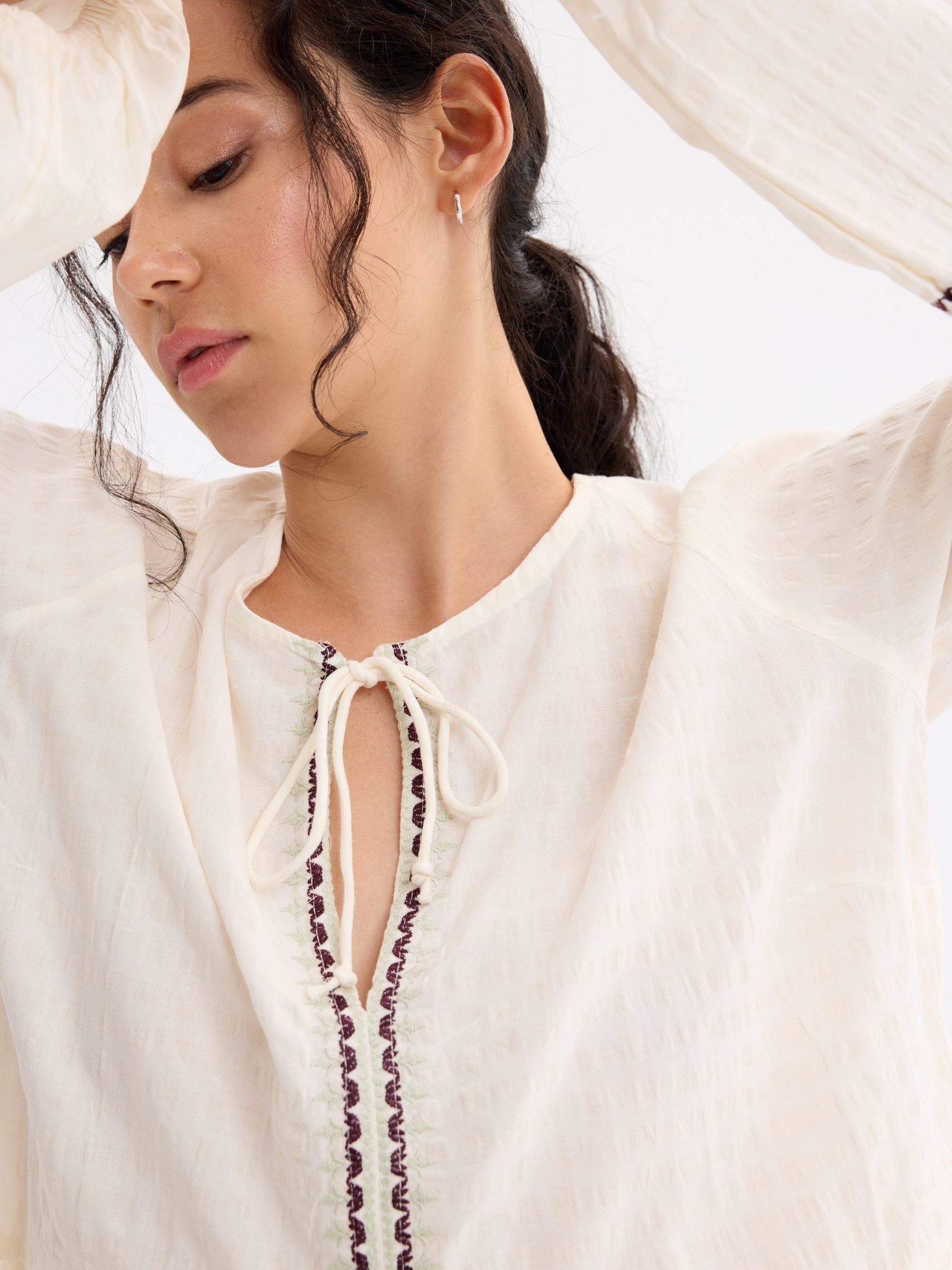 Embroidered floral viscose blouse off white middle front view