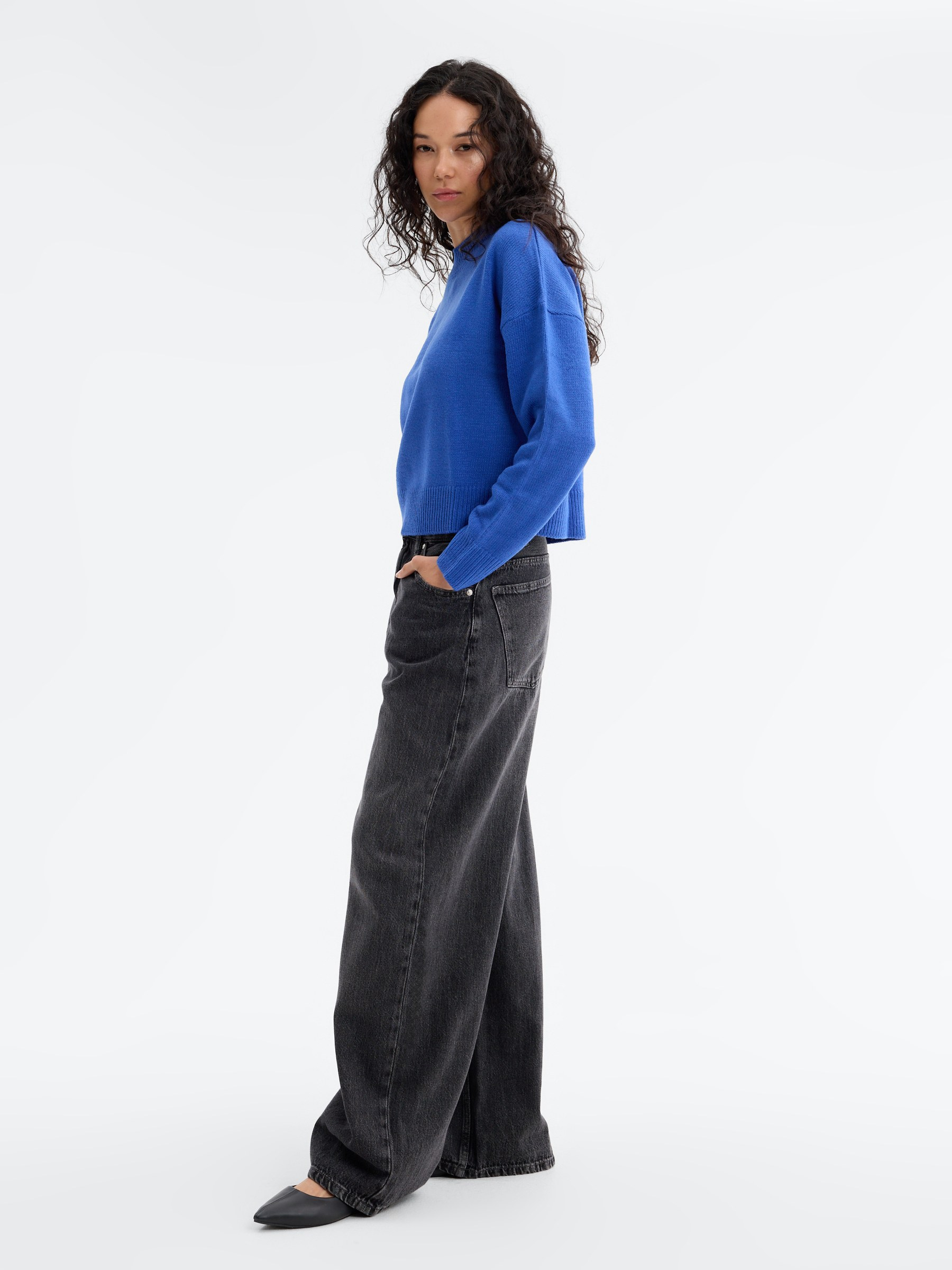 Jeans extra wide leg tiro alto negro vista general frontal