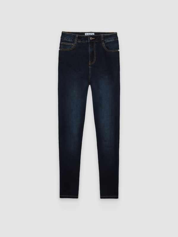  Slim high waist jeans dark blue front view