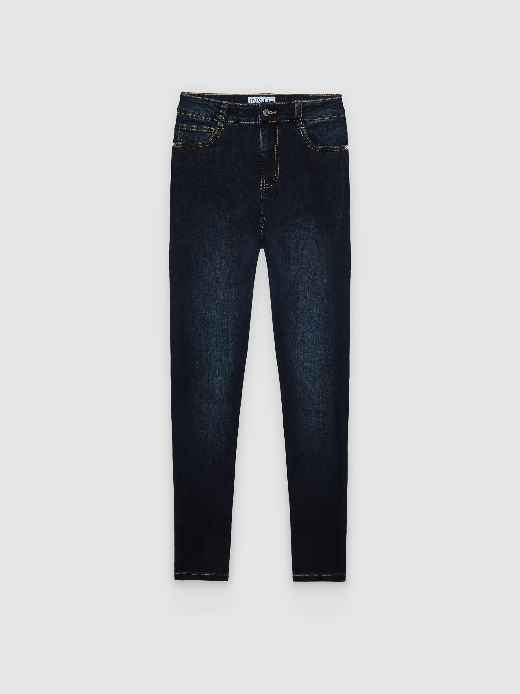 Slim high waist jeans dark blue front view