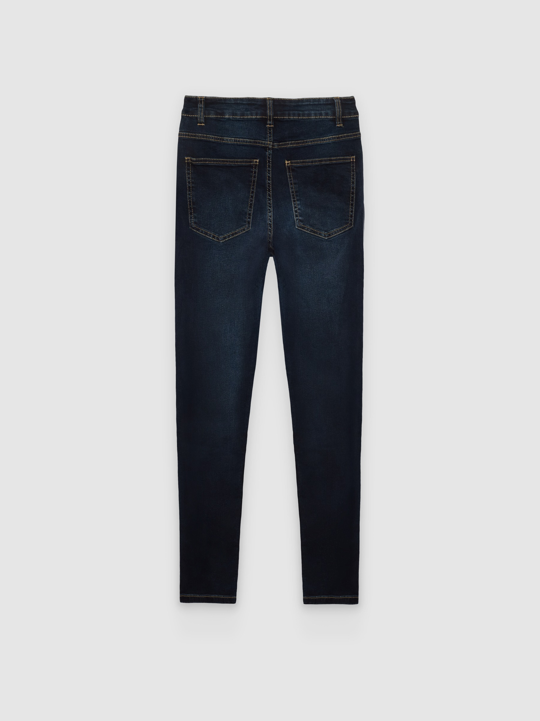 Jeans slim cintura alta azul escuro vista geral frontal
