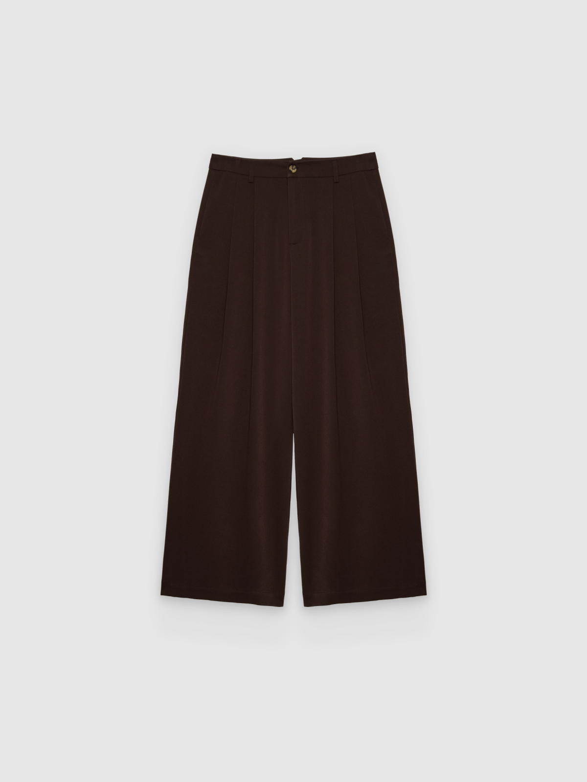 %Pto% Pantalón pinzas wide leg tiro alto chocolate vista frontal