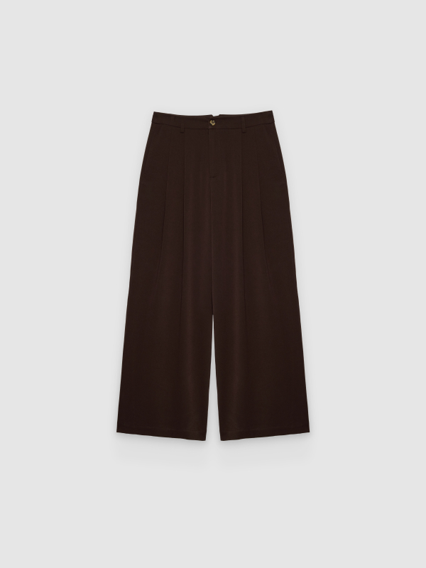  Pantalón pinzas wide leg tiro alto chocolate vista frontal