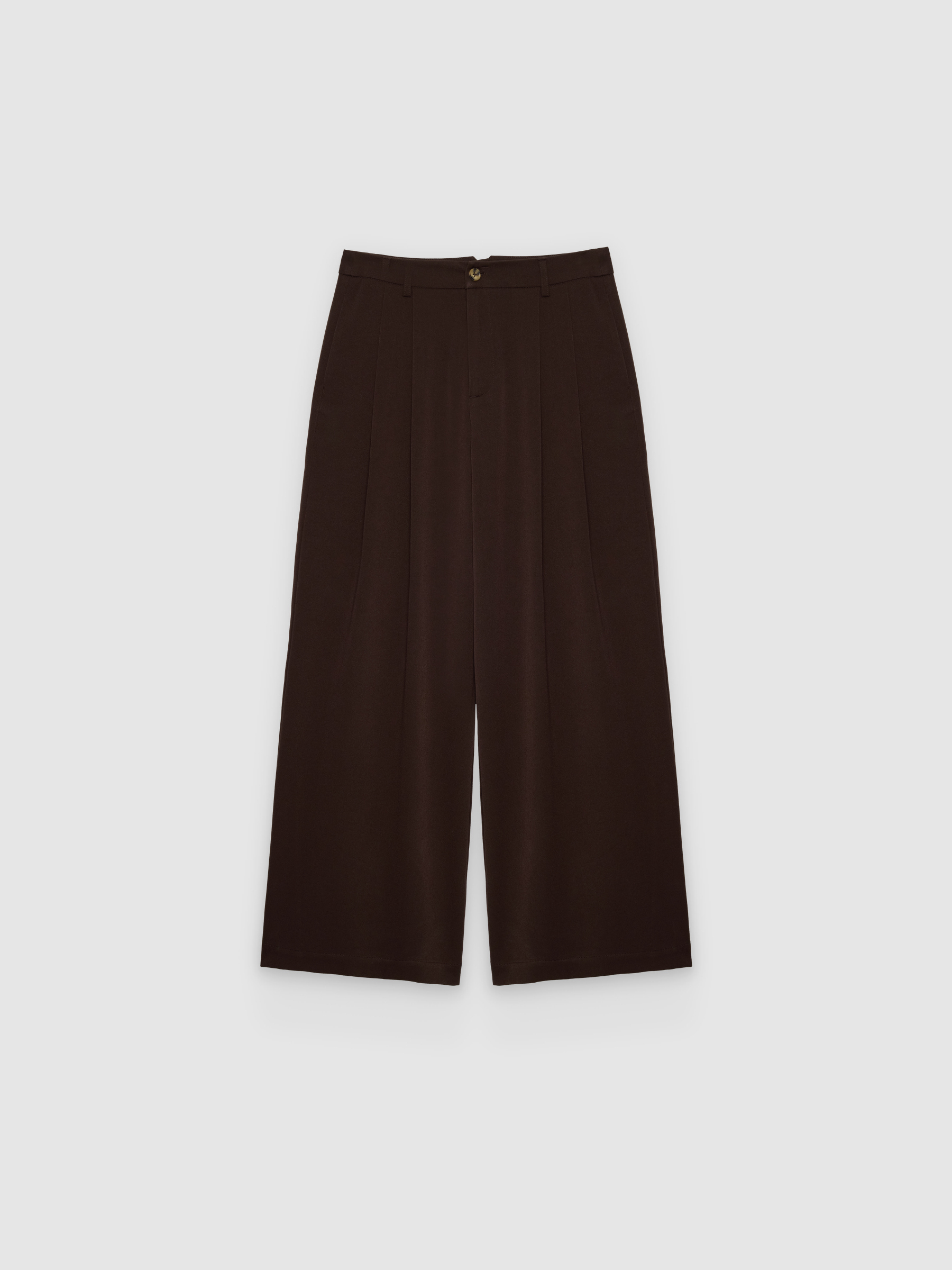 Pantalón pinzas wide leg tiro alto chocolate vista general frontal