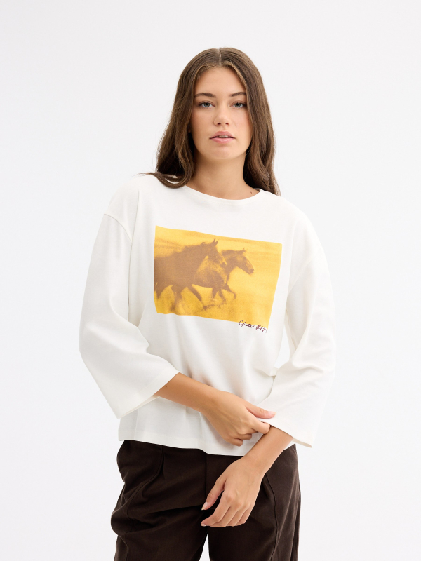 Oversized boat neck t-shirt off white middle front view