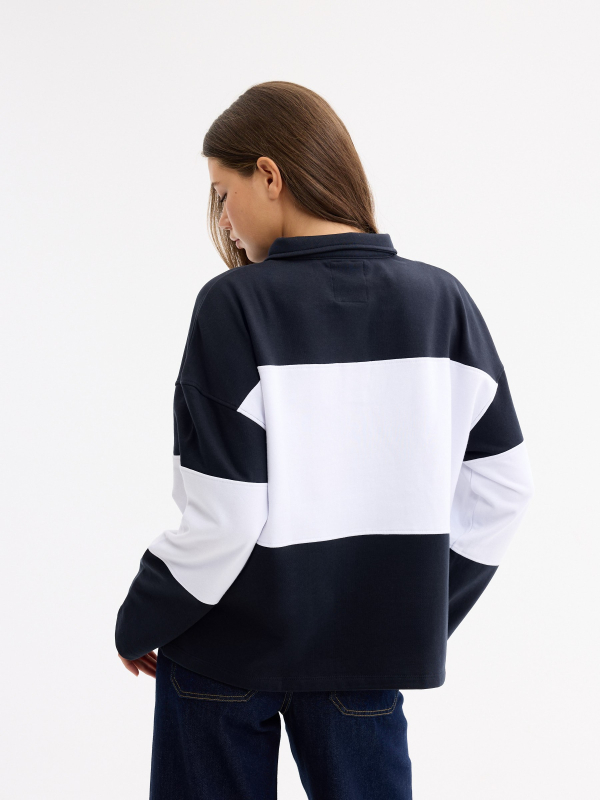 Polo collar panel sweatshirt navy middle back view