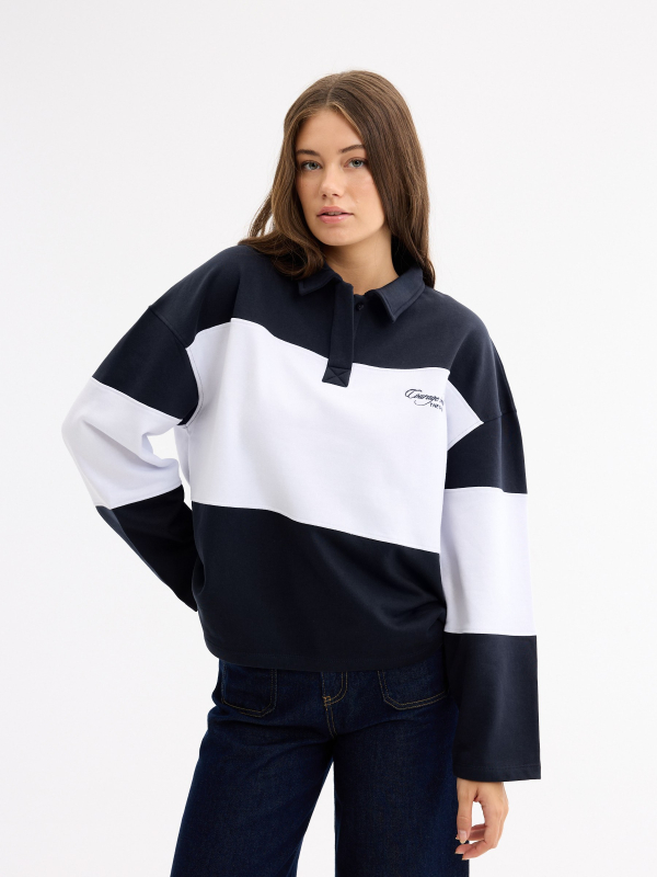 Polo collar panel sweatshirt navy detail view