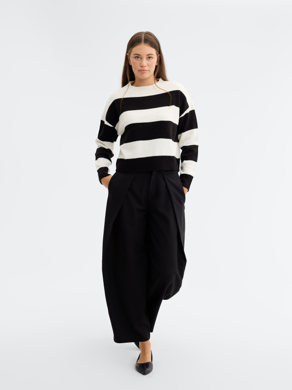 Striped Round Neck Sweater white detail view