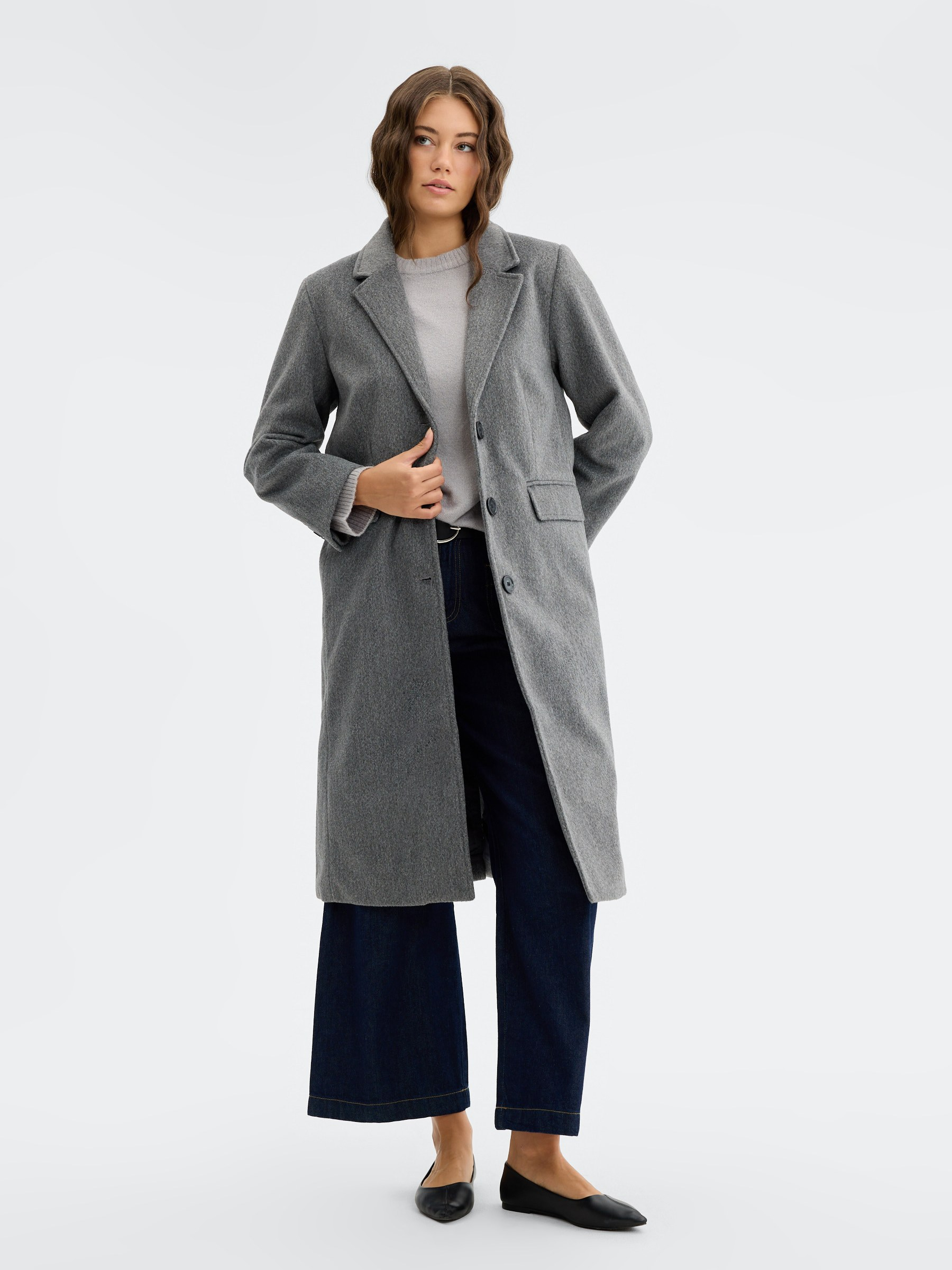 Long wool coat medium melange middle front view