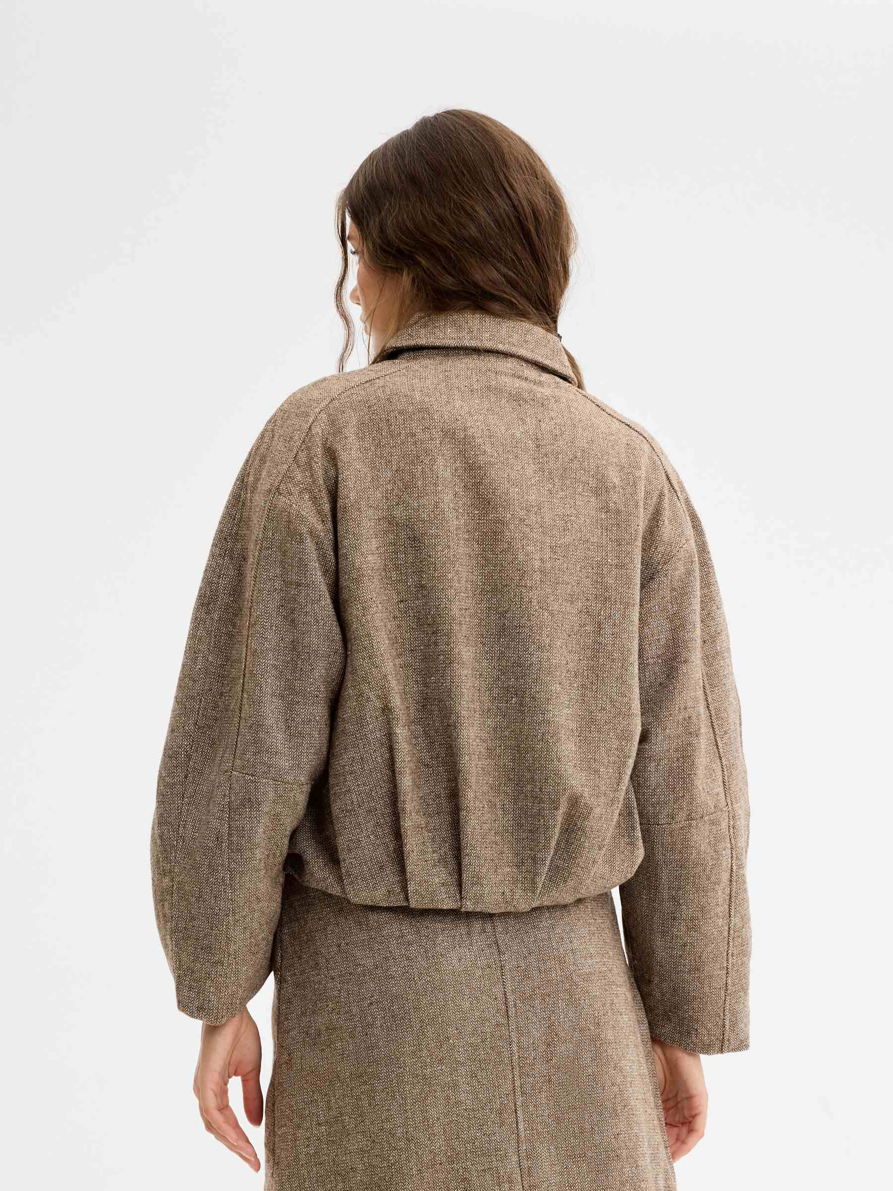 Bomber espiga tweed marrón vista media frontal