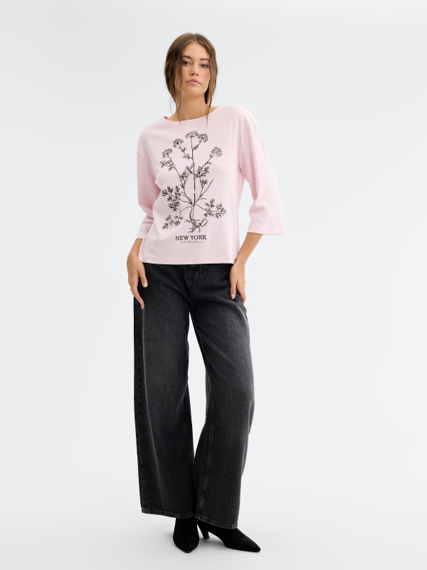 Boat Neck Printed T-Shirt light pink front view