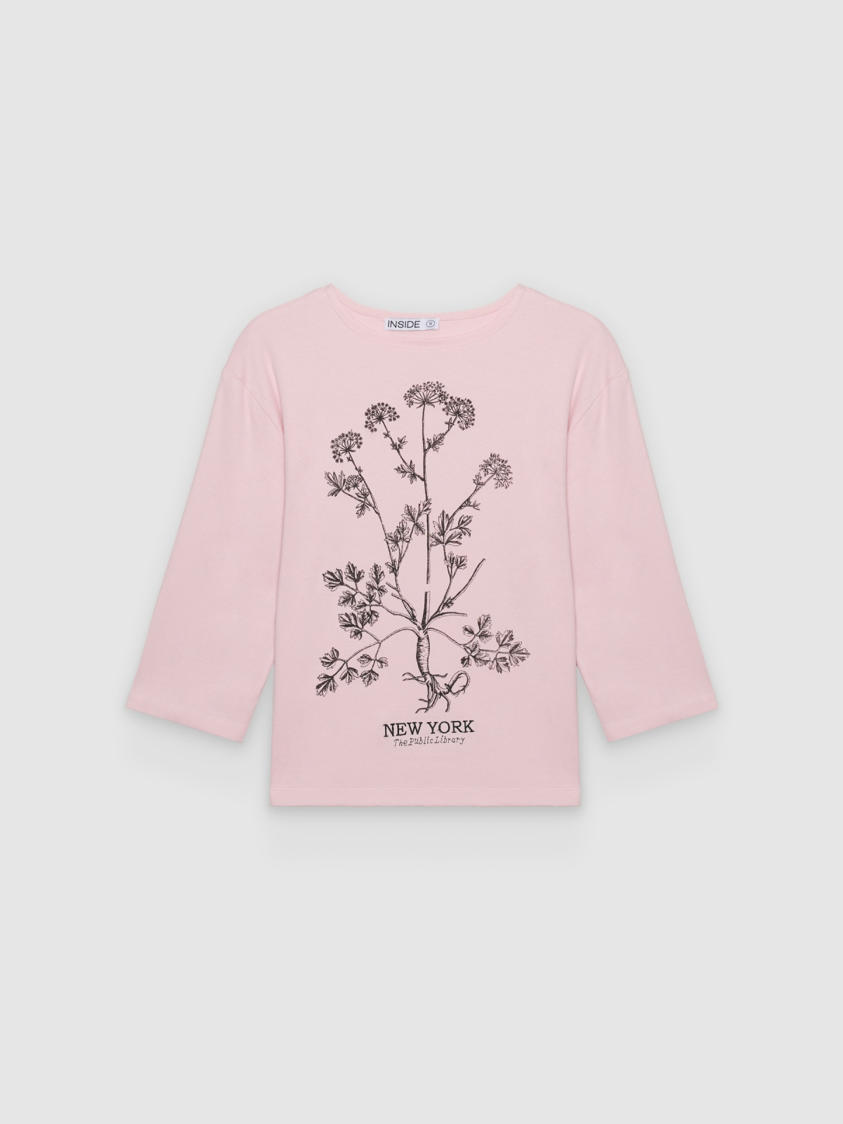 %Pto% T-shirt decote barco estampada rosa claro vista frontal