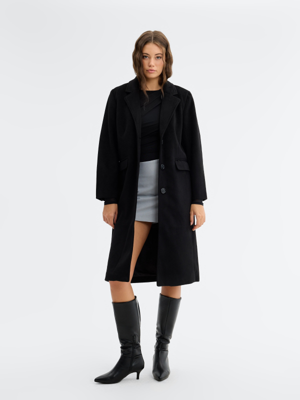 Long wool coat black middle front view