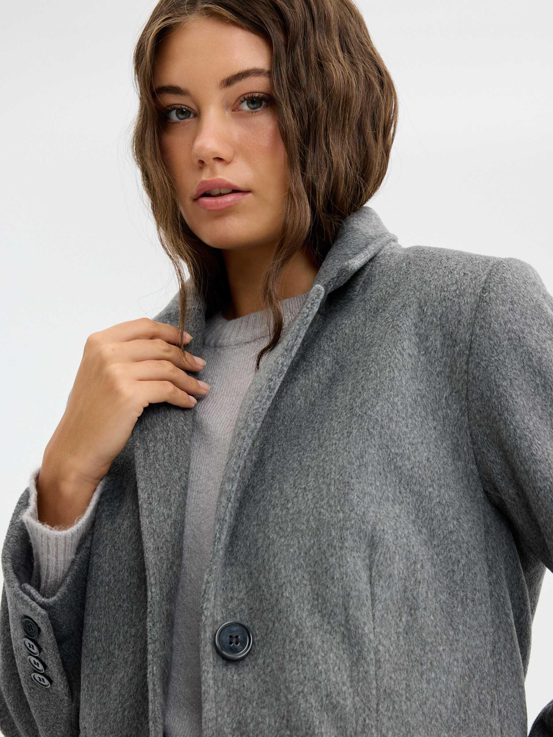 Long wool coat medium melange middle front view