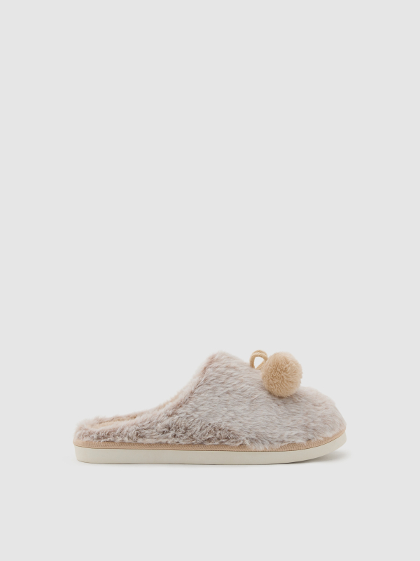 Zapatillas destalonadas con pompones beige vista general frontal