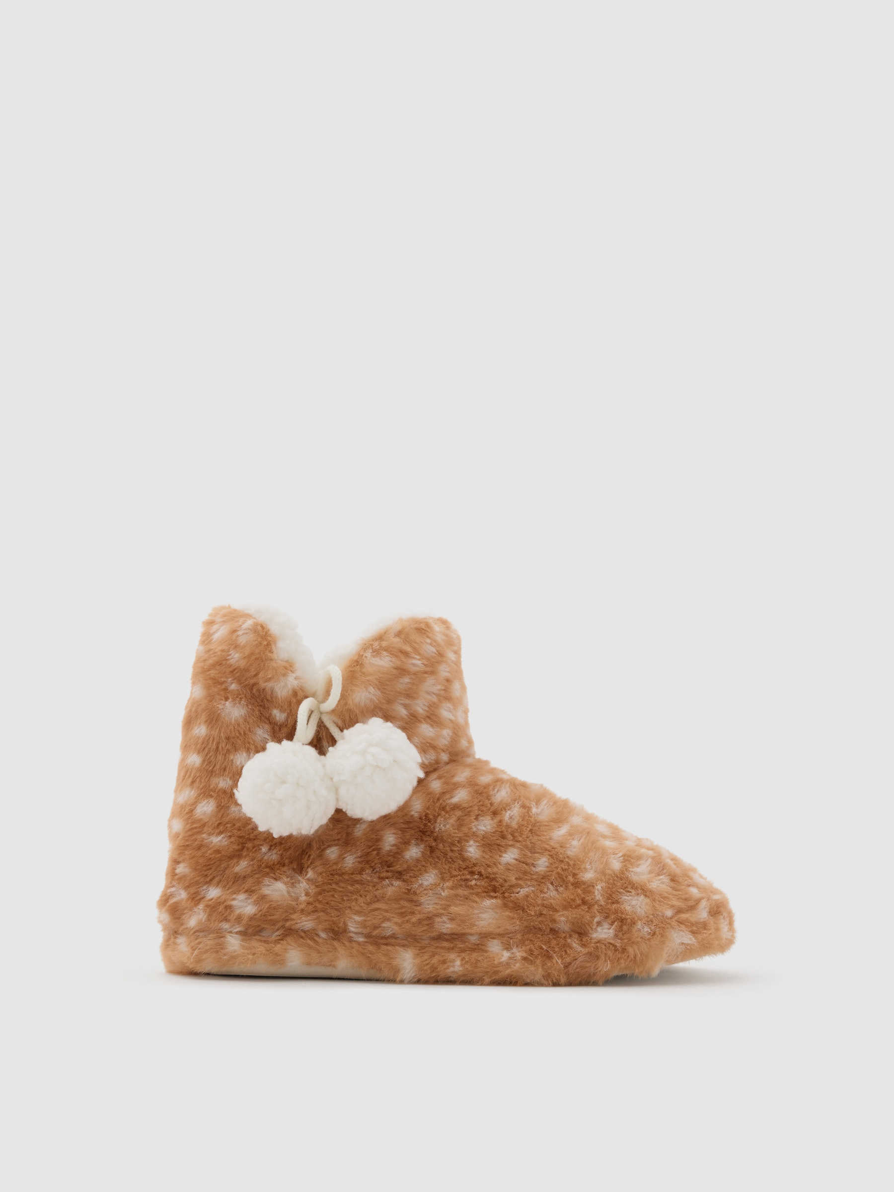 Animal print fur ankle sneakers brown front view