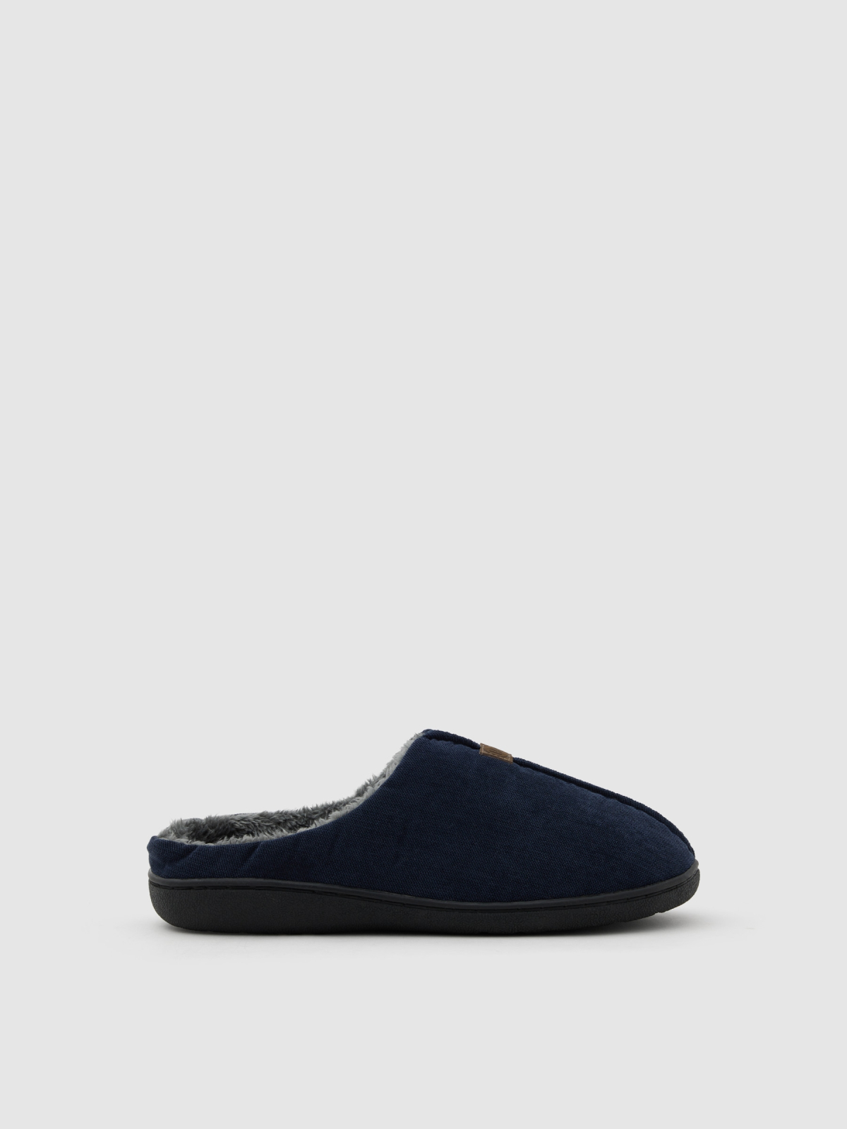 Fur-lined slipper dark blue front view