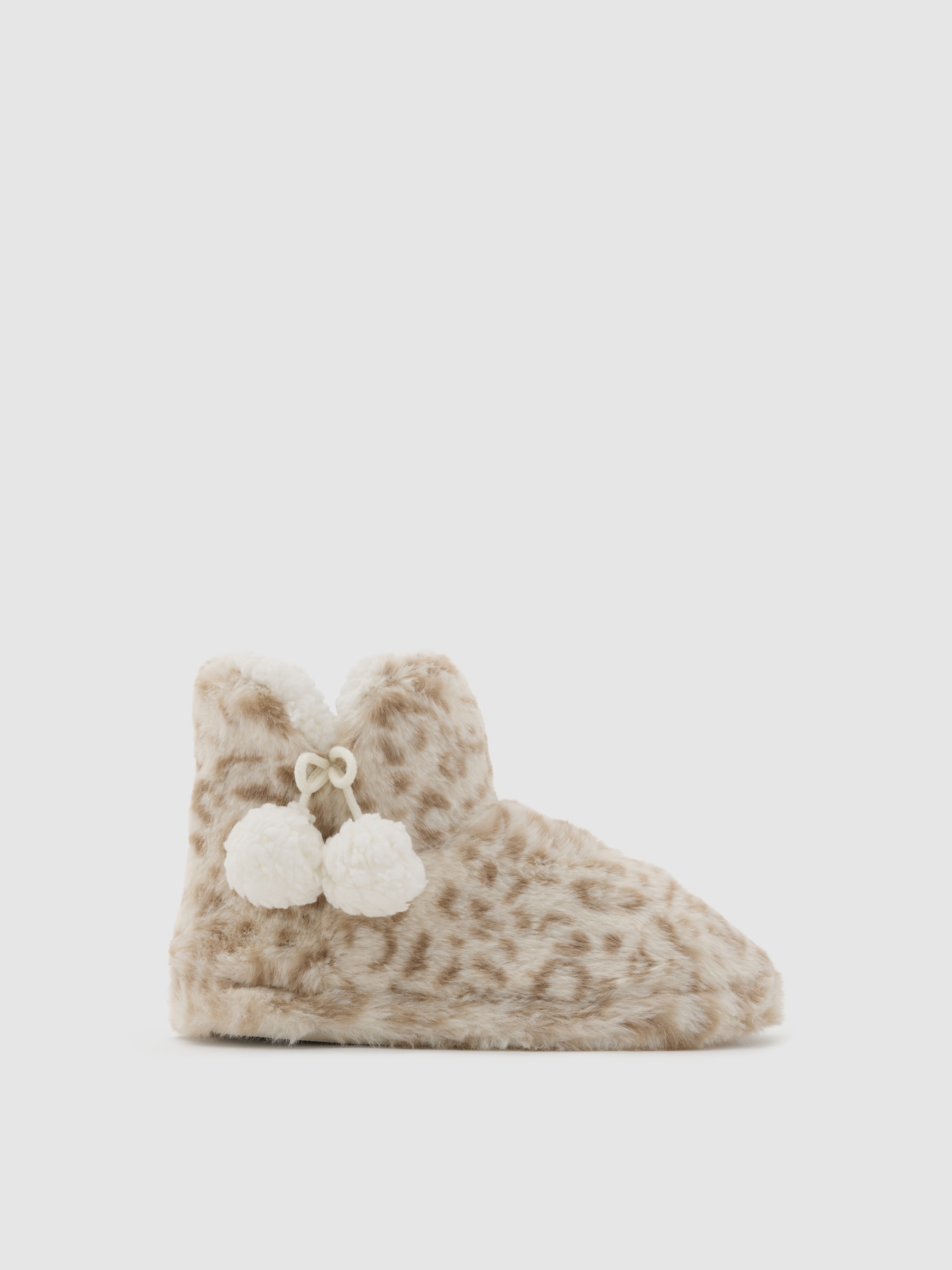 Animal print fur ankle sneakers beige front view