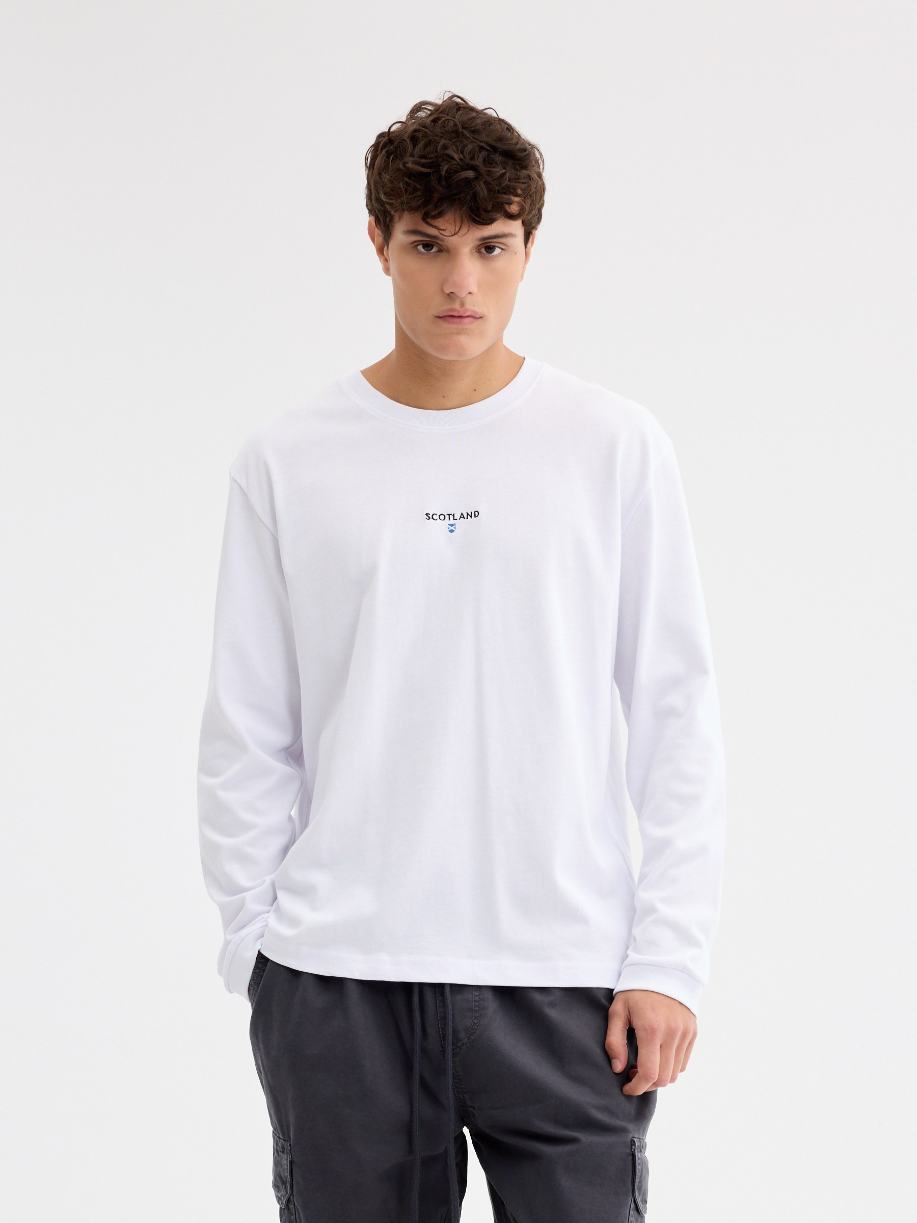 Camisola estampado Scotland manga longa branco vista meia frontal
