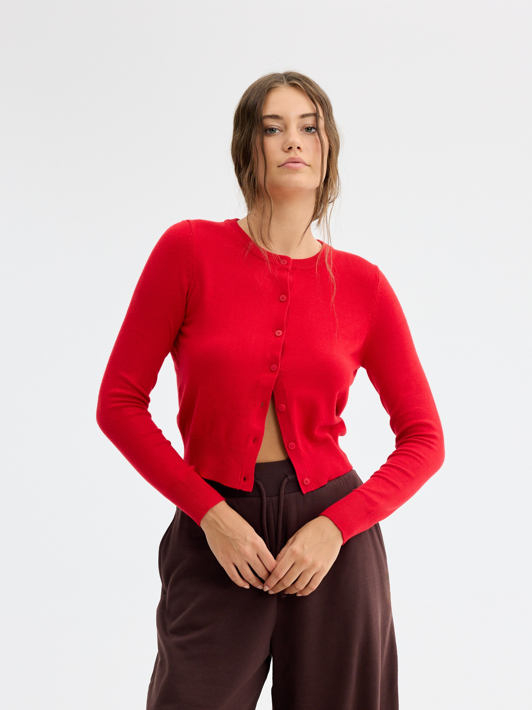 Knit cardigan jacket carmine middle front view