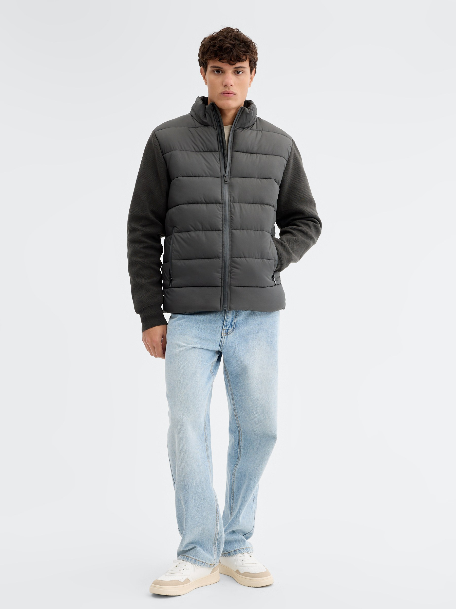 Combined nylon jacket khaki middle front view