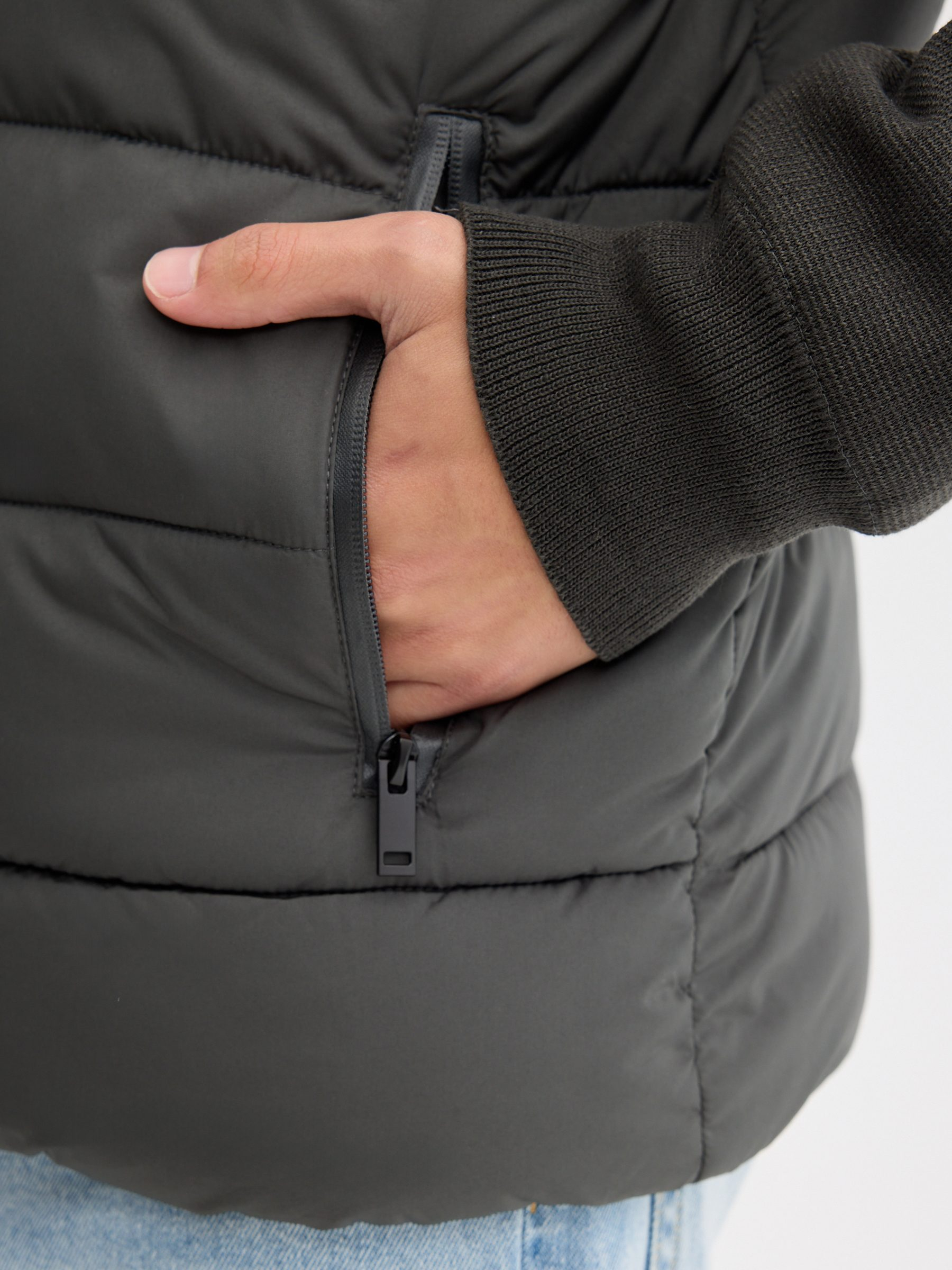 Combined nylon jacket khaki middle front view