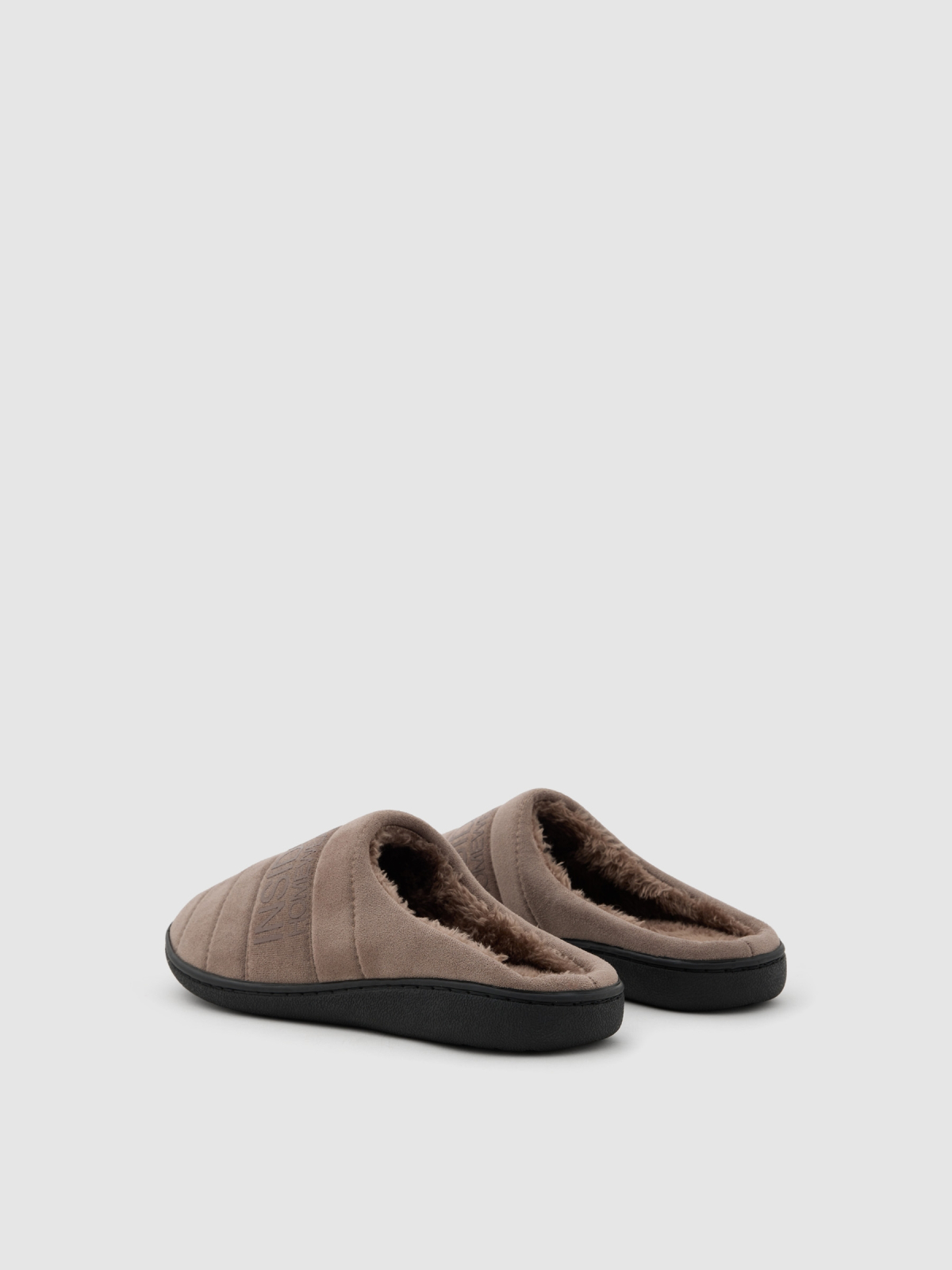 Backless fur slipper taupe middle back view