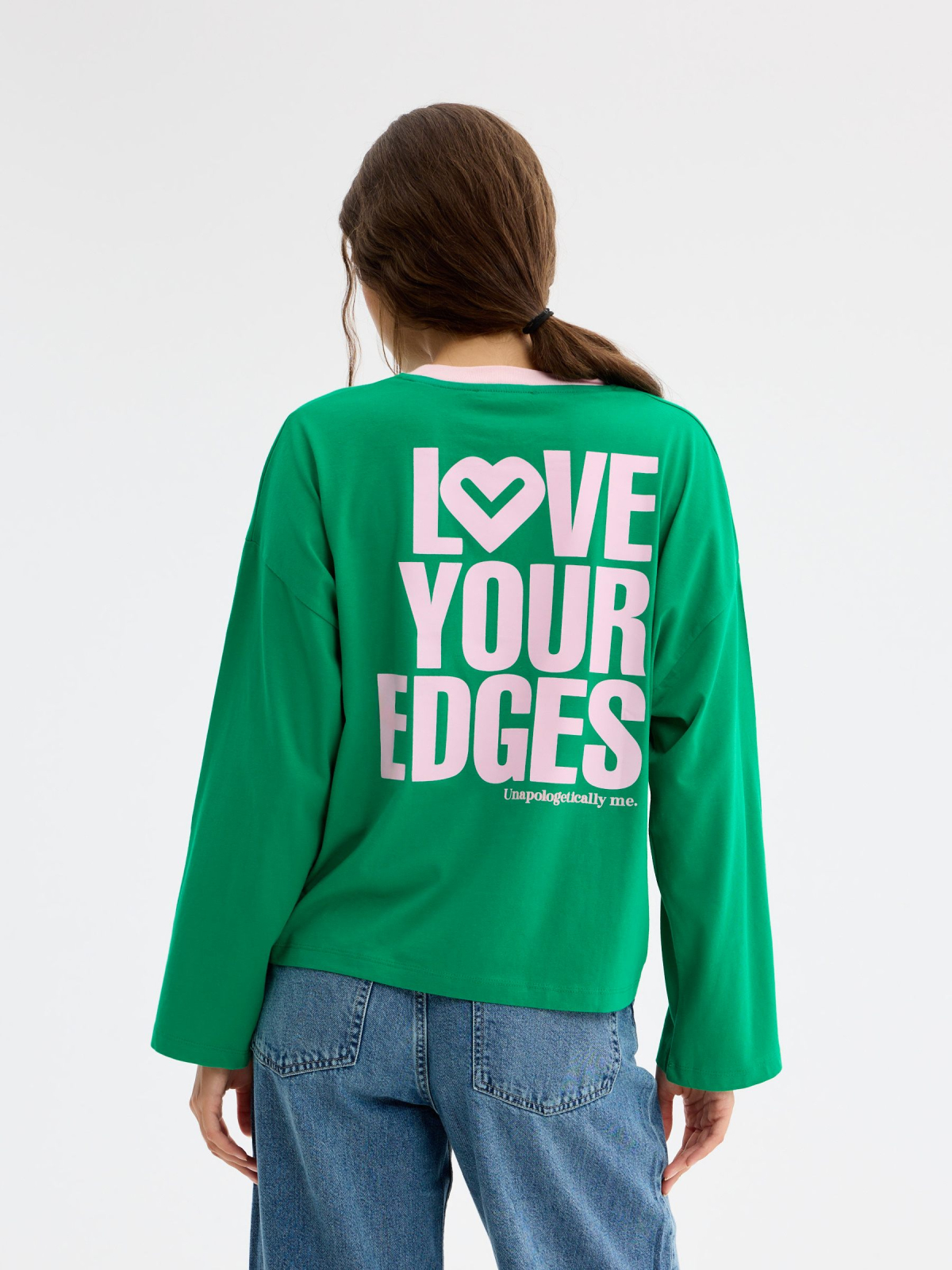 Long sleeve T-shirt no filter green middle back view