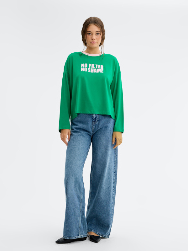 Long sleeve T-shirt no filter green front view