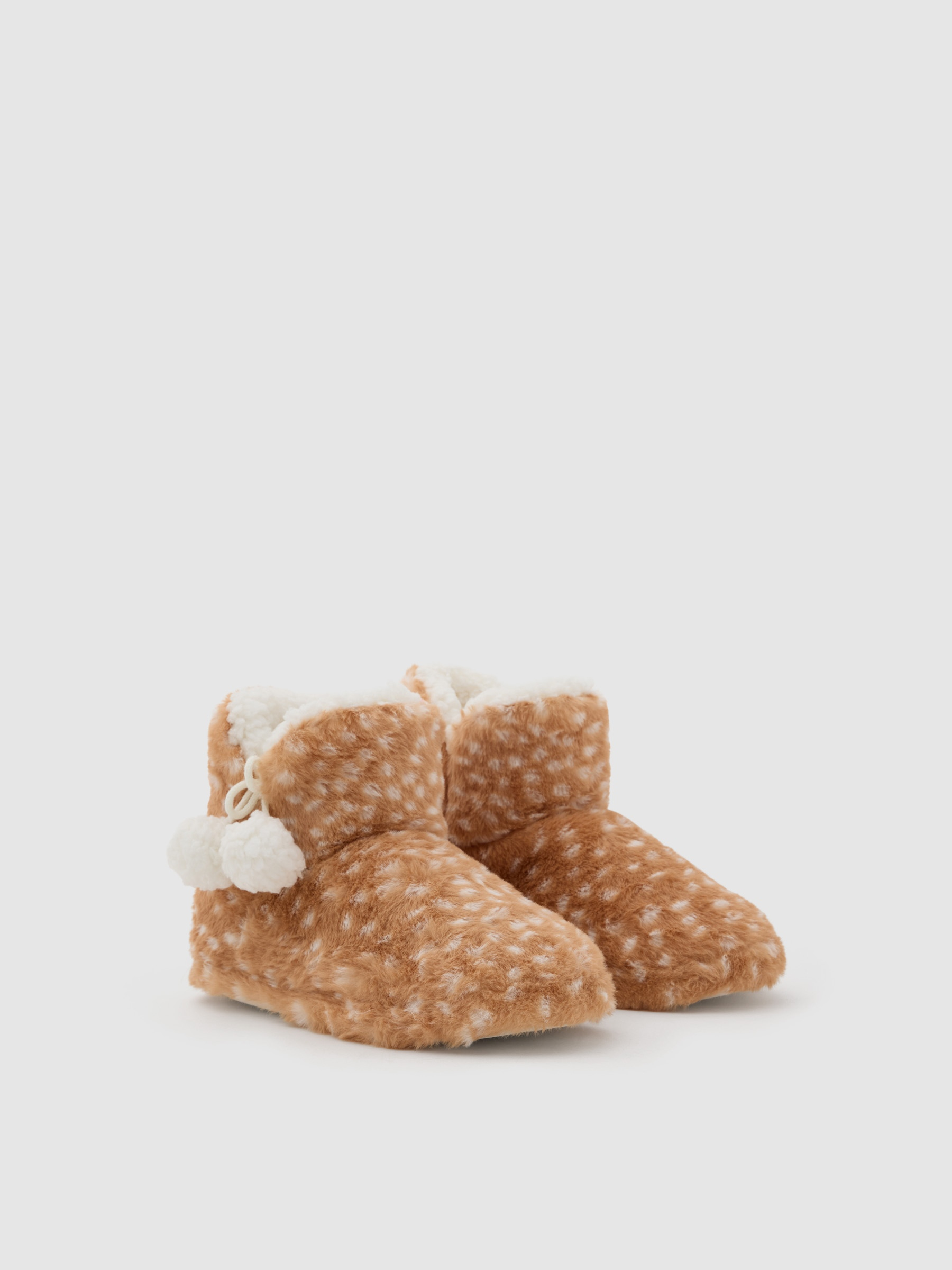Animal print fur ankle sneakers brown front view