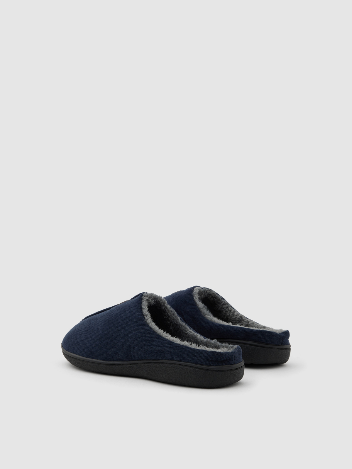 Fur-lined slipper dark blue middle back view