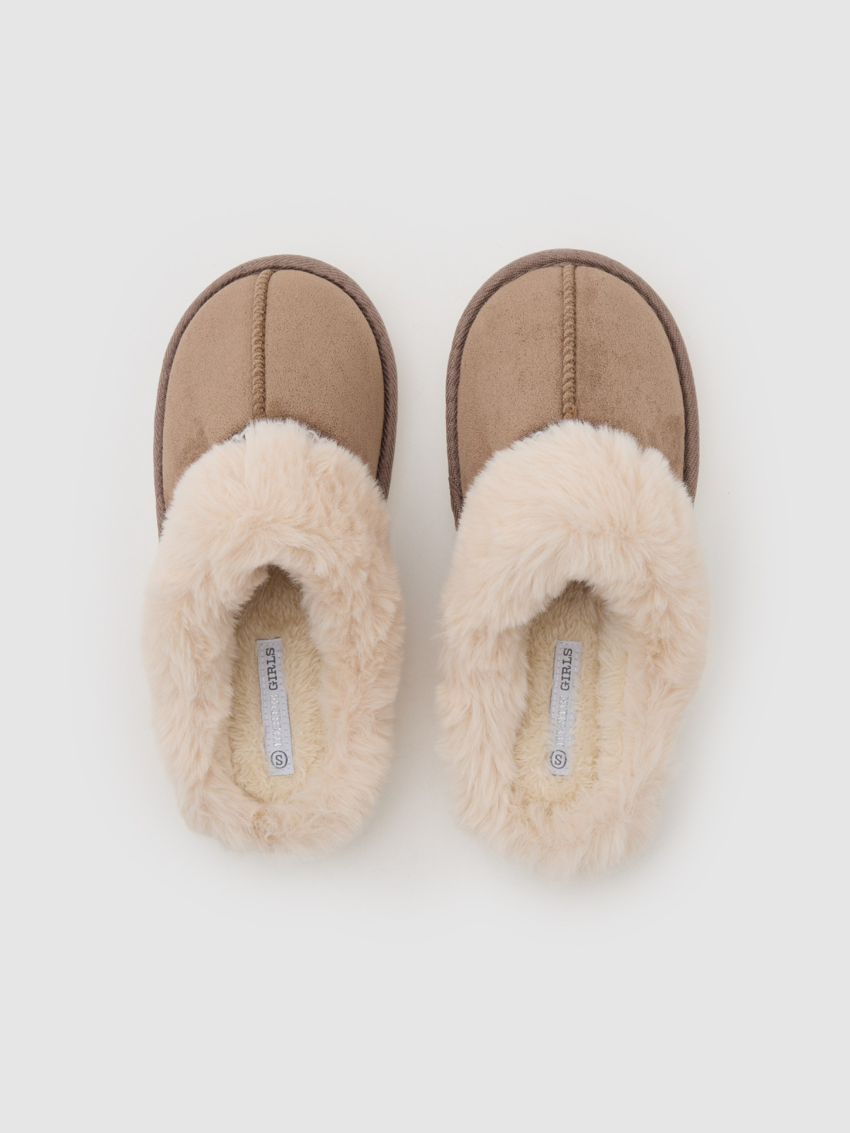 Backless slippers with fur brown detail view